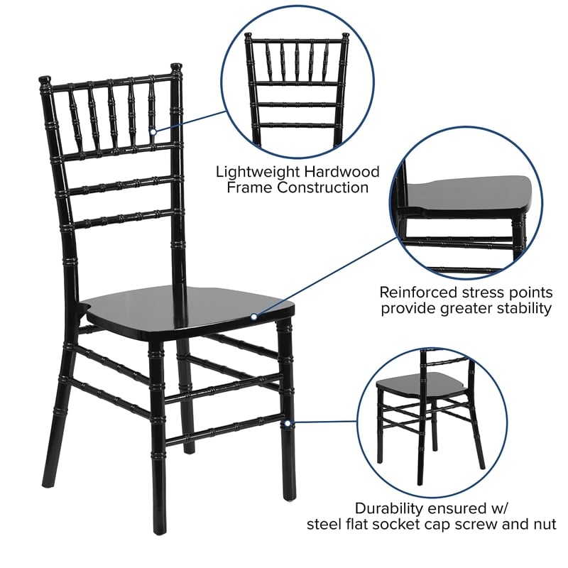 Flash Furniture Hercules Wood Chiavari Stacking Dining Side Chair in Black