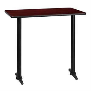 flash furniture contemporary laminate top t-base restaurant bar table in mahogany and black