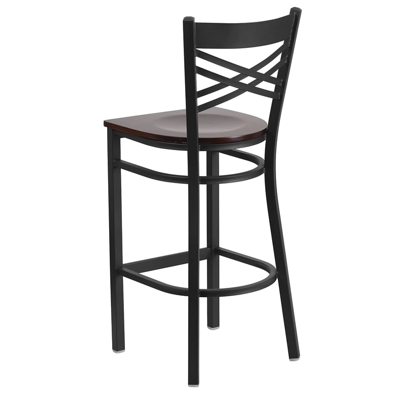 Flash Furniture Metal Restaurant Bar Stool in Black and Walnut