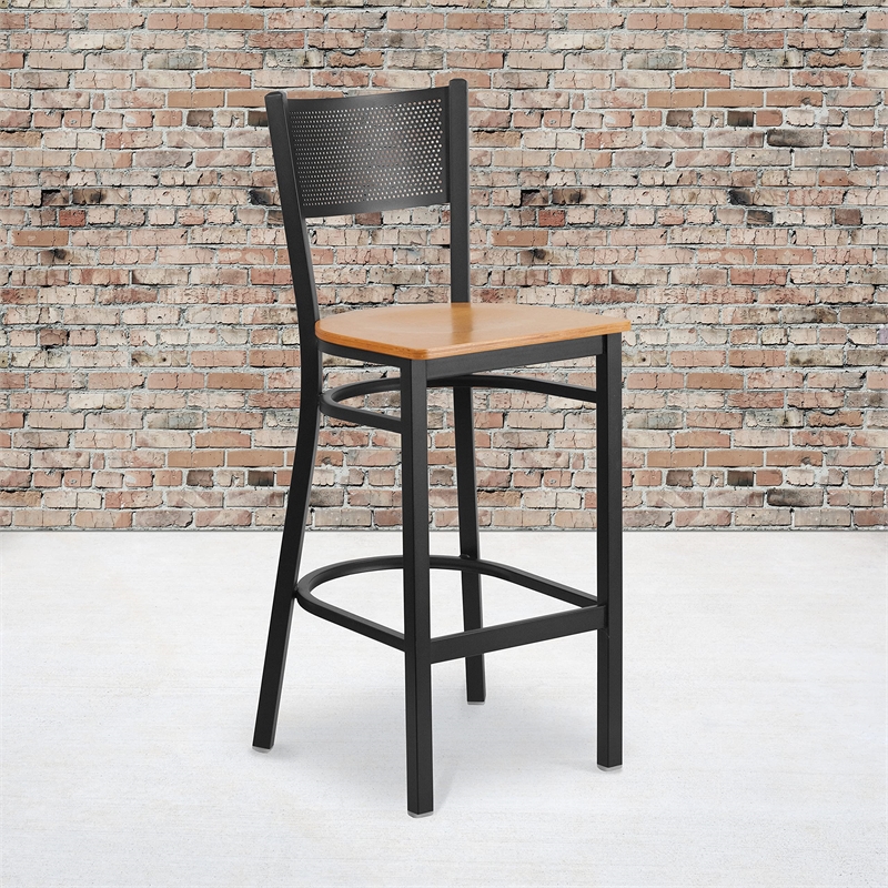Flash Furniture Metal Restaurant Bar Stool in Black and Natural