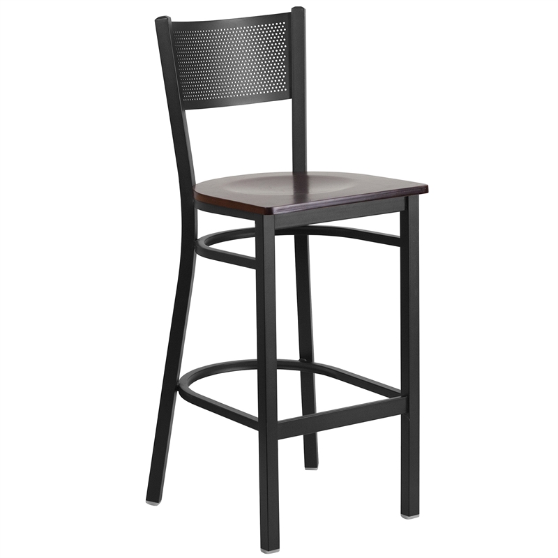 Flash Furniture Metal Restaurant Bar Stool in Black and Walnut