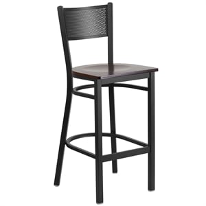 Flash Furniture Metal Restaurant Bar Stool in Black and Walnut