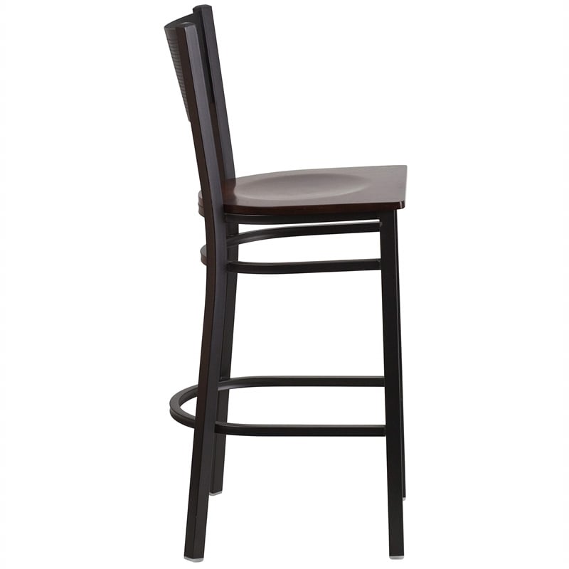 Flash Furniture Metal Restaurant Bar Stool in Black and Walnut