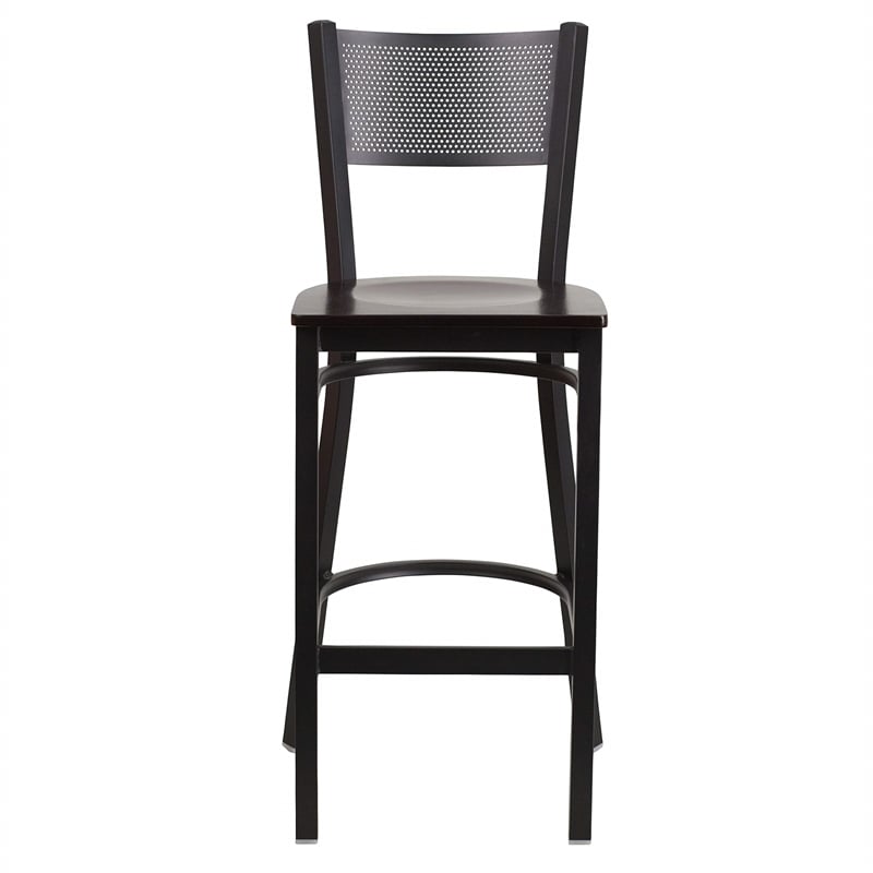 Flash Furniture Metal Restaurant Bar Stool in Black and Walnut