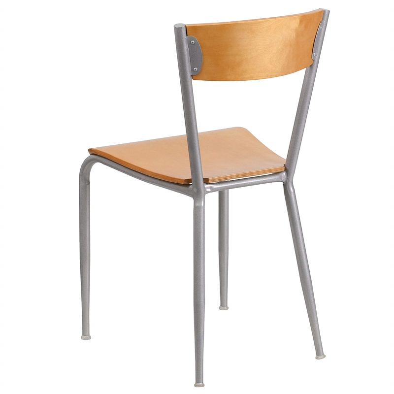 Flash Furniture Metal Restaurant Dining Chair in Natural and Silver