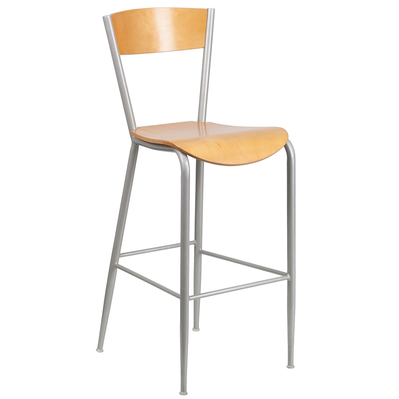 Flash Furniture Metal Restaurant Bar Stool in Natural and Silver