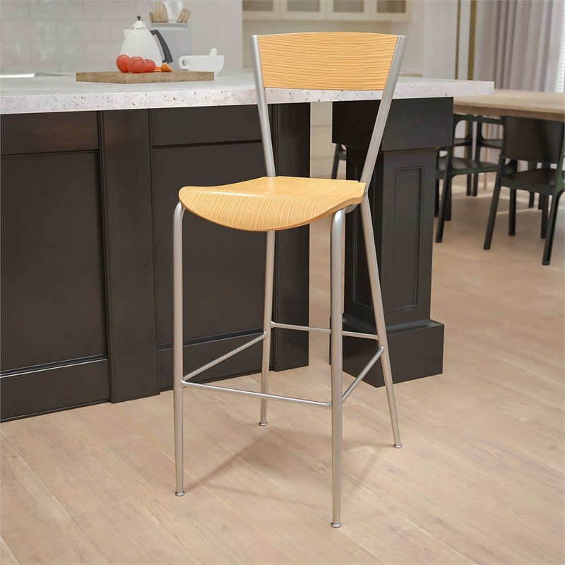 Flash Furniture Metal Restaurant Bar Stool in Natural and Silver