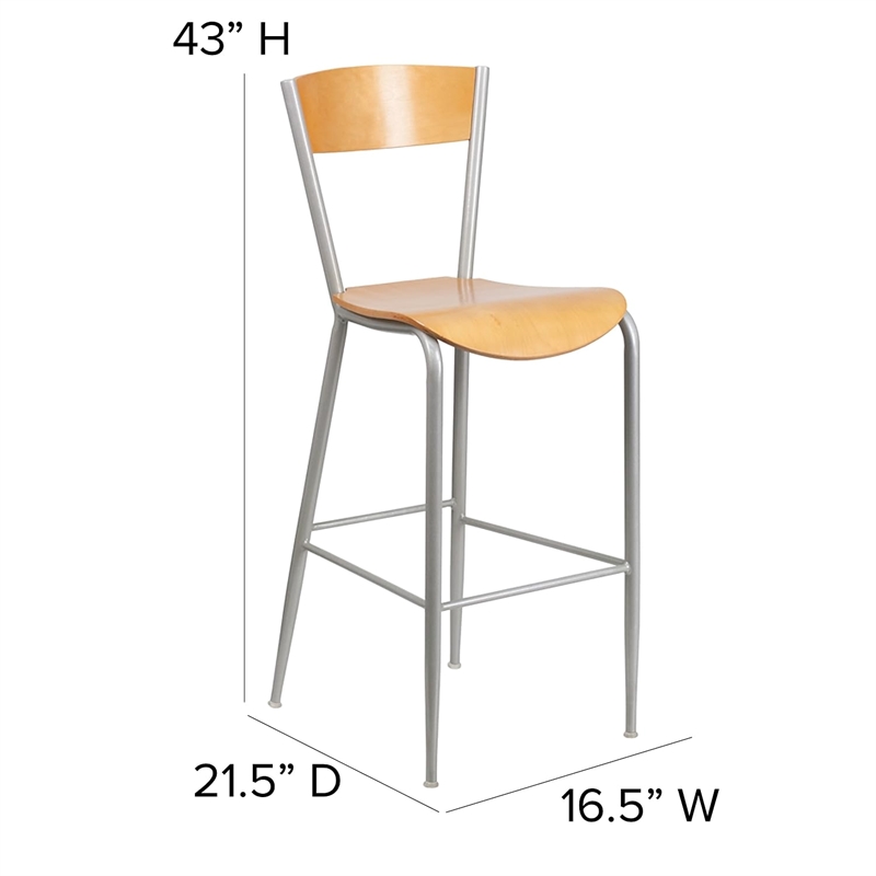 Flash Furniture Metal Restaurant Bar Stool in Natural and Silver