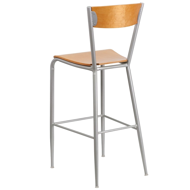 Flash Furniture Metal Restaurant Bar Stool in Natural and Silver