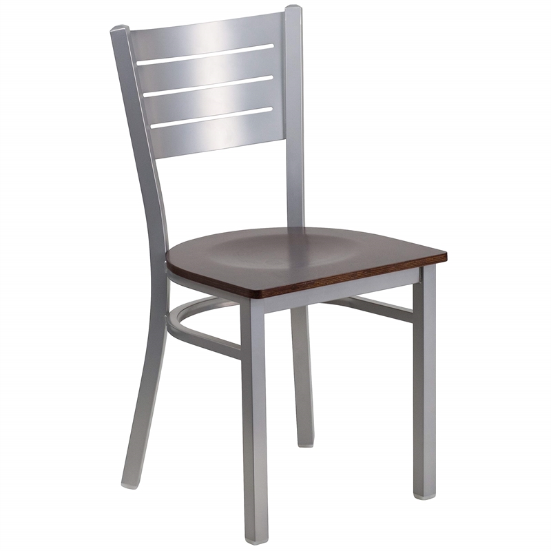 Flash Furniture Restaurant Dining Chair in Walnut and Silver