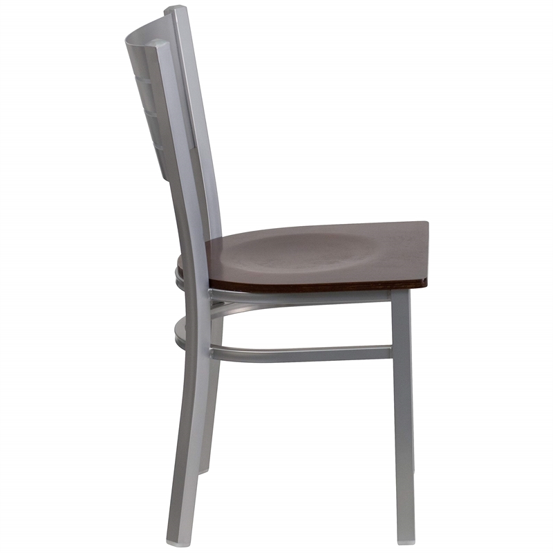 Flash Furniture Restaurant Dining Chair in Walnut and Silver