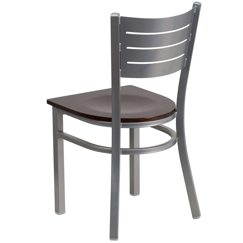 Flash Furniture Restaurant Dining Chair in Walnut and Silver