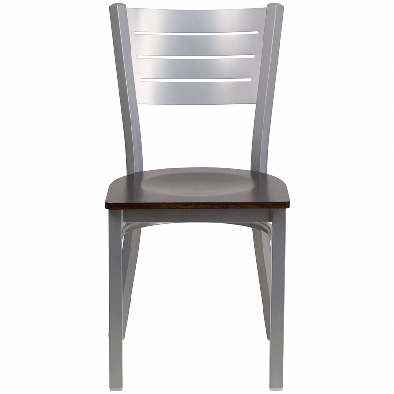 Flash Furniture Restaurant Dining Chair in Walnut and Silver