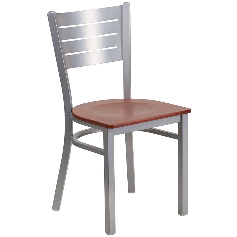Flash Furniture Restaurant Dining Chair in Cherry and Silver
