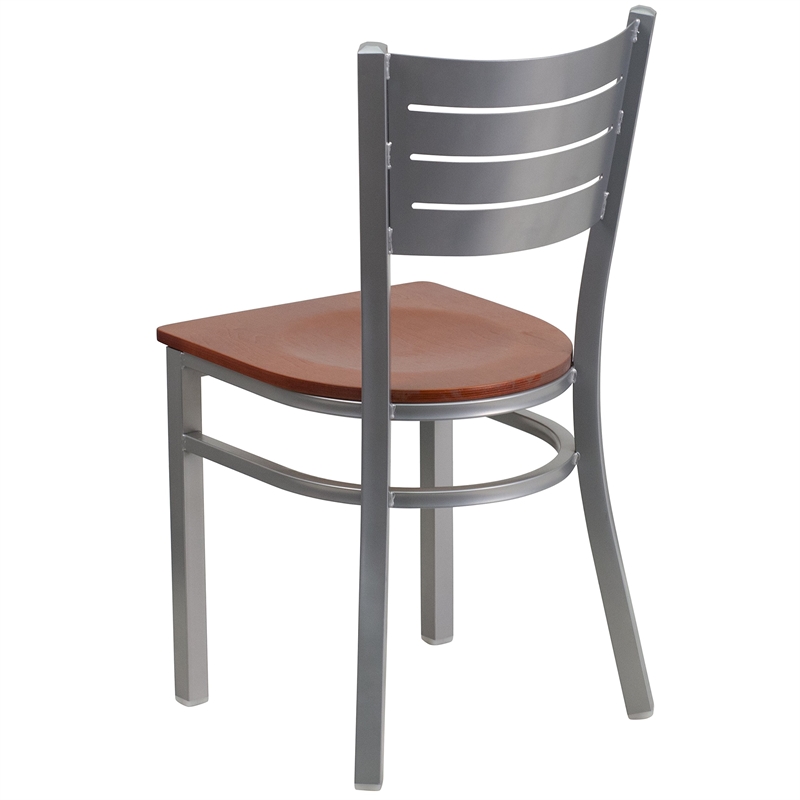 Flash Furniture Restaurant Dining Chair in Cherry and Silver