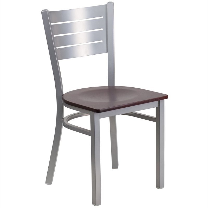Flash Furniture Restaurant Dining Chair in Mahogany and Silver