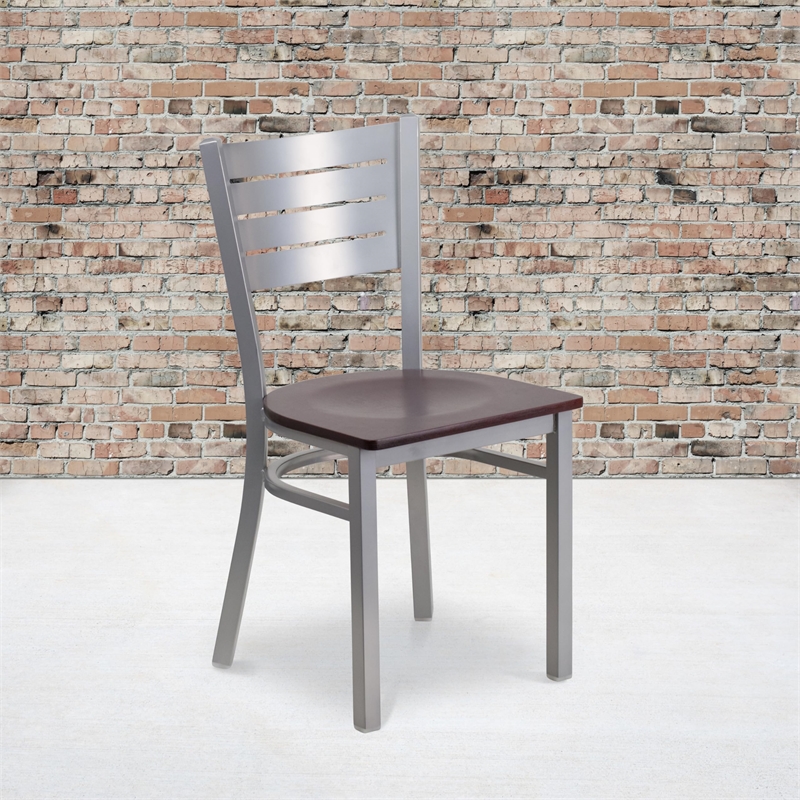 Flash Furniture Restaurant Dining Chair in Mahogany and Silver