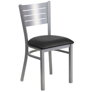 flash furniture hercules slat back metal faux leather seat restaurant dining side chair in silver