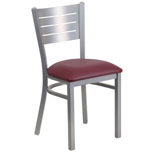flash furniture hercules slat back metal faux leather seat restaurant dining side chair in silver