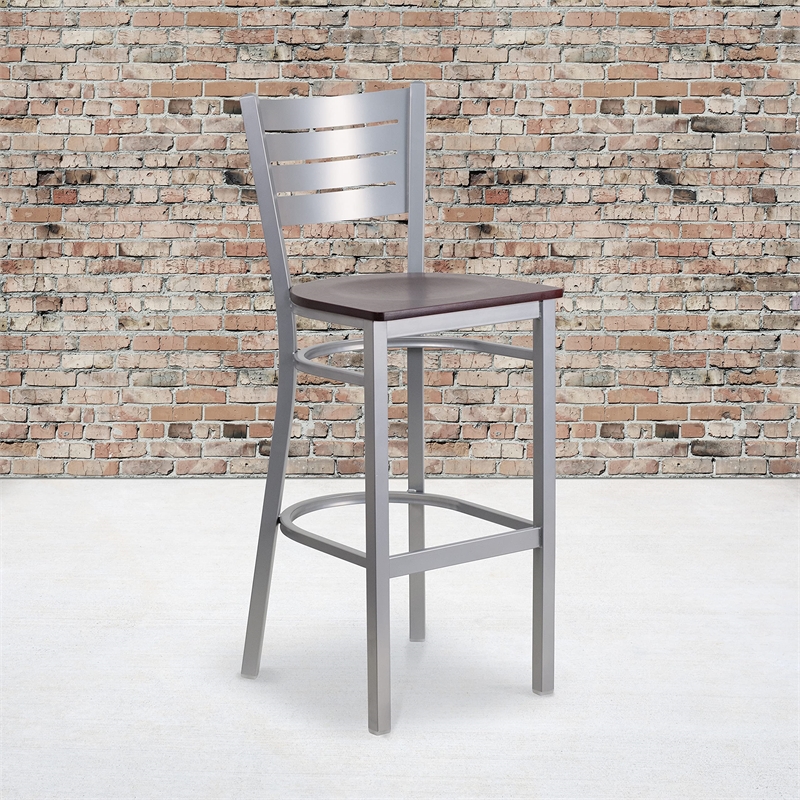 Flash Furniture Bar Stool in Mahogany and Silver