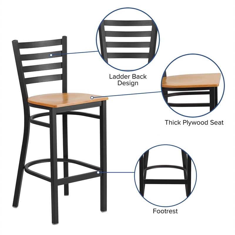 Flash Furniture Metal Restaurant Bar Stool in Black and Natural