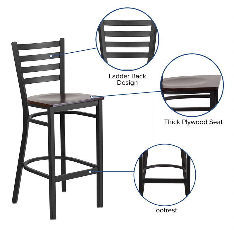 Flash Furniture Metal Restaurant Bar Stool in Black and Walnut