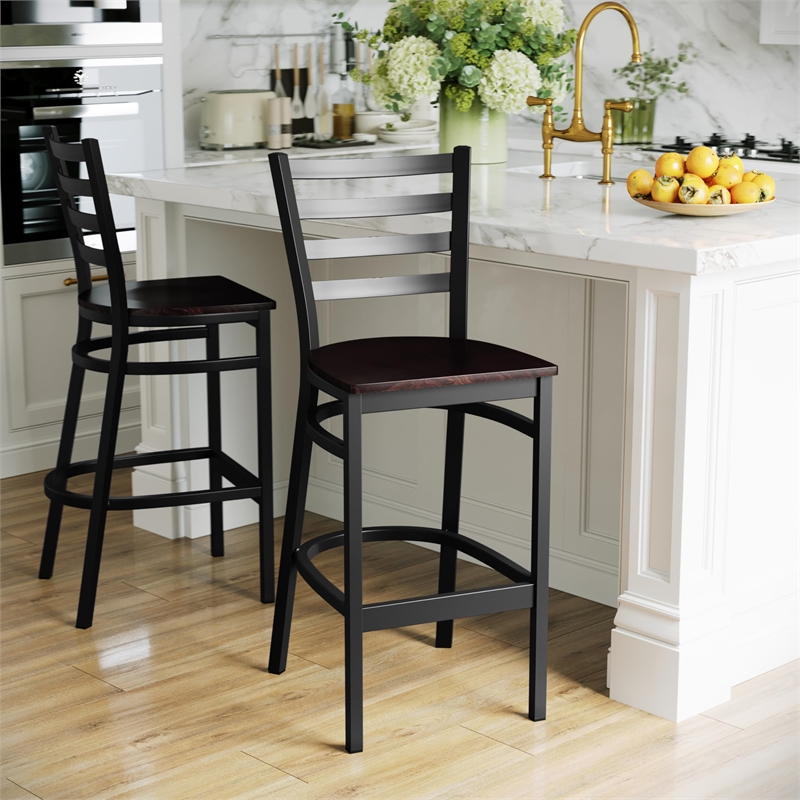 Flash Furniture Metal Restaurant Bar Stool in Black and Walnut