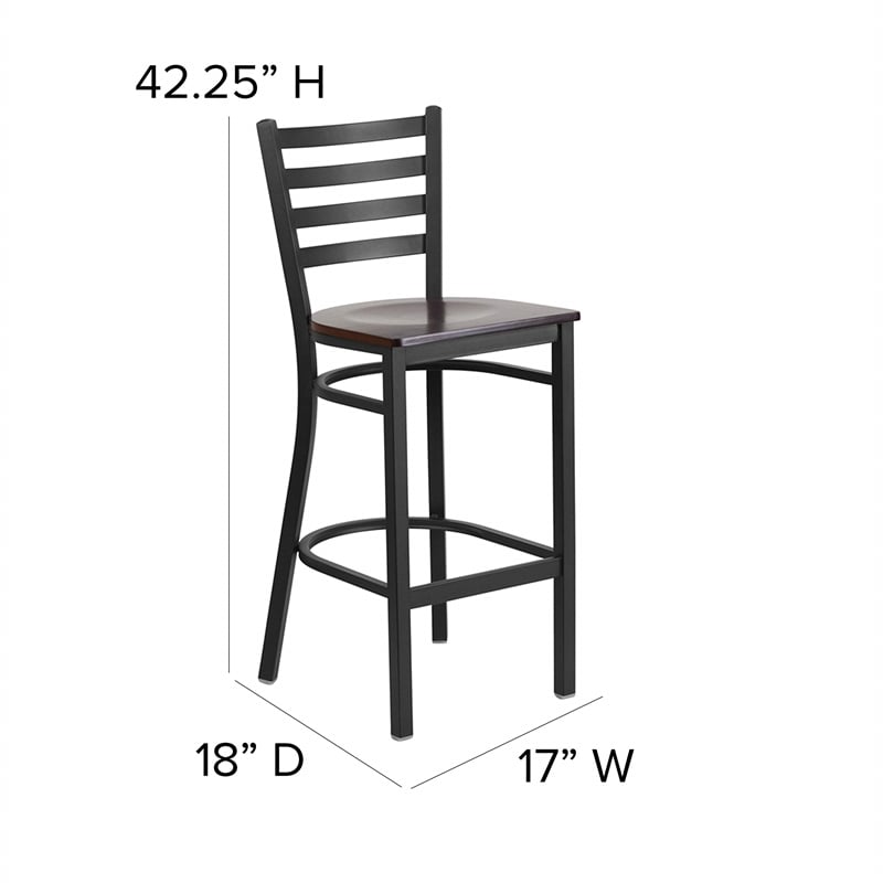 Flash Furniture Metal Restaurant Bar Stool in Black and Walnut