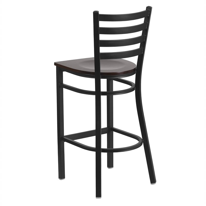 Flash Furniture Metal Restaurant Bar Stool in Black and Walnut