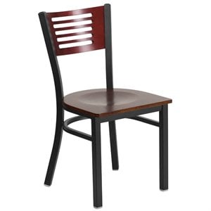 flash furniture metal restaurant dining chair in black and mahogany
