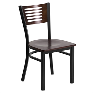 Flash Furniture Metal Restaurant Dining Chair in Black and Walnut