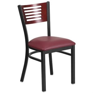 flash furniture hercules slat back metal faux leather seat dining side chair in black and mahogany