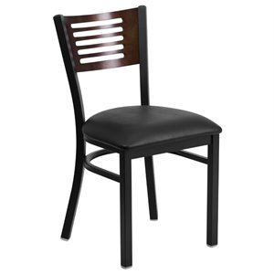 flash furniture hercules slat back metal faux leather seat dining side chair in black and walnut