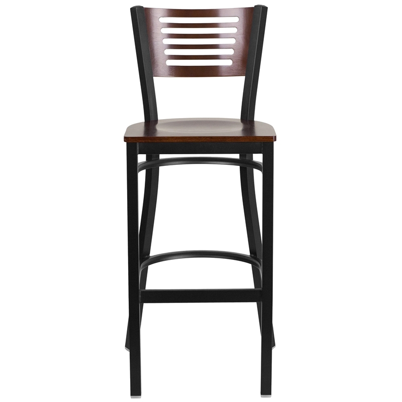 Flash Furniture Metal Restaurant Bar Stool in Black and Walnut