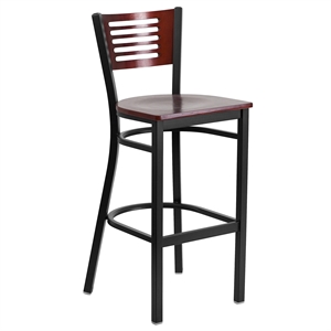 Flash Furniture Metal Restaurant Bar Stool in Black and Mahogany
