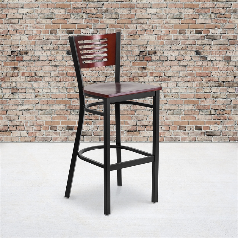 Flash Furniture Metal Restaurant Bar Stool in Black and Mahogany