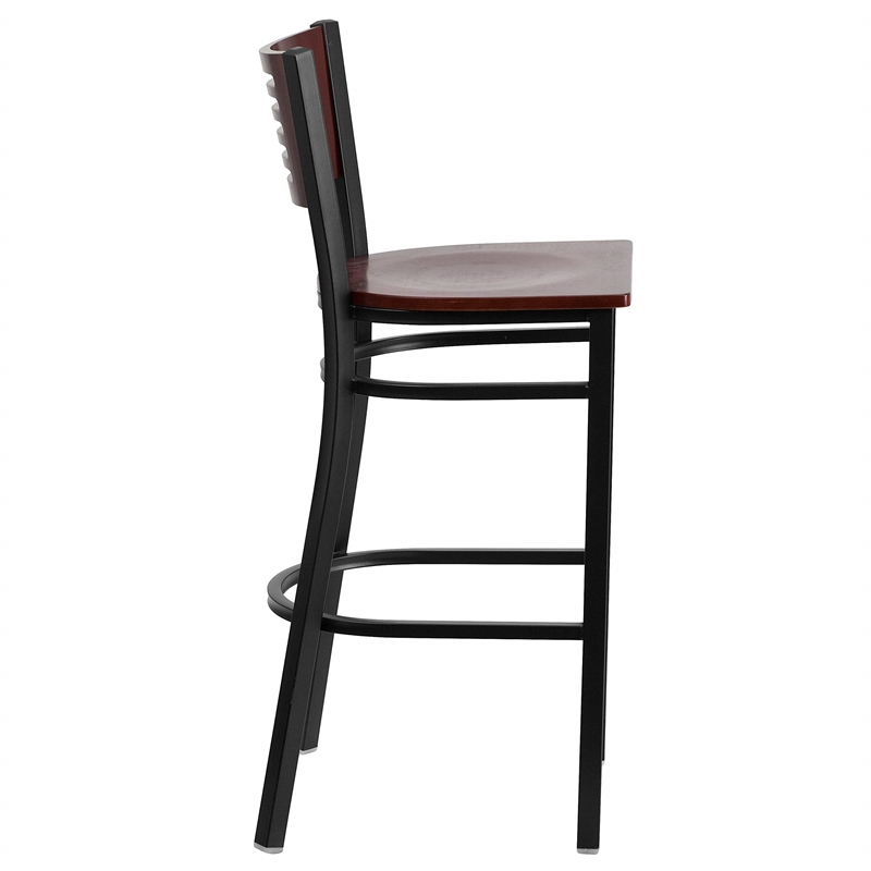 Flash Furniture Metal Restaurant Bar Stool in Black and Mahogany
