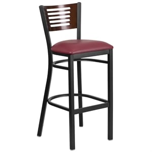 Flash Furniture Metal Restaurant Bar Stool in Burgundy and Walnut