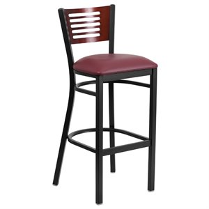Metal Restaurant Bar Stool in Burgundy and Mahogany