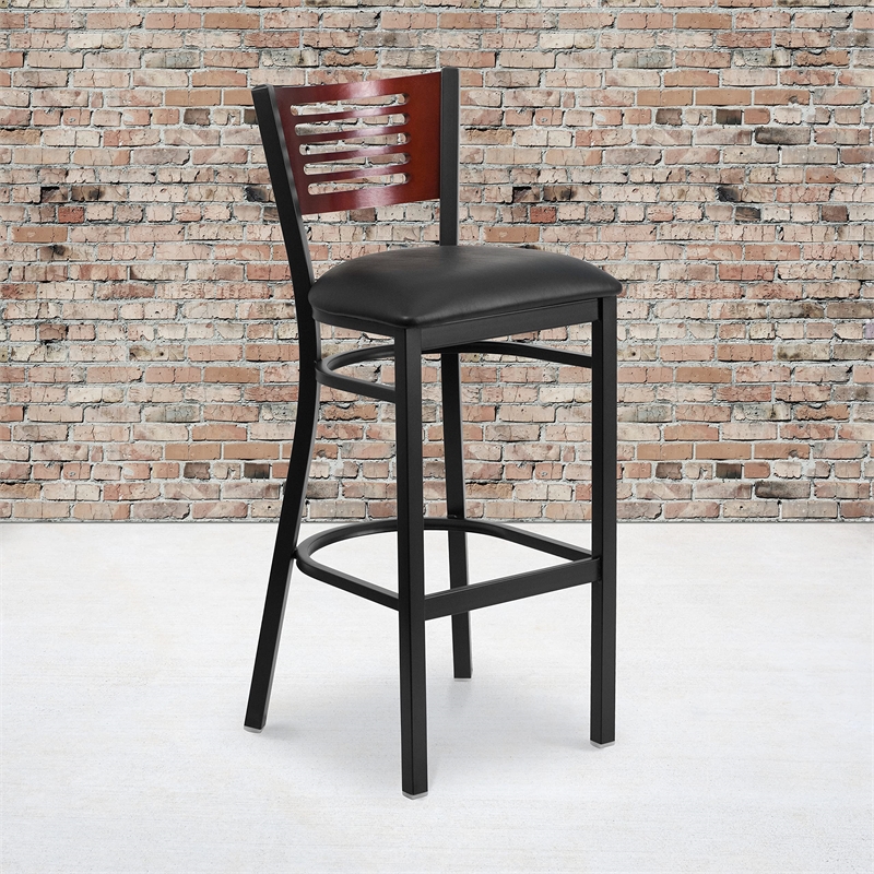 Flash Furniture Metal Restaurant Bar Stool in Black and Mahogany