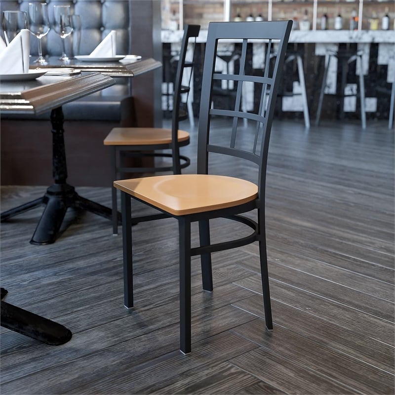 Flash Furniture Restaurant Dining Chair in Black and Natural
