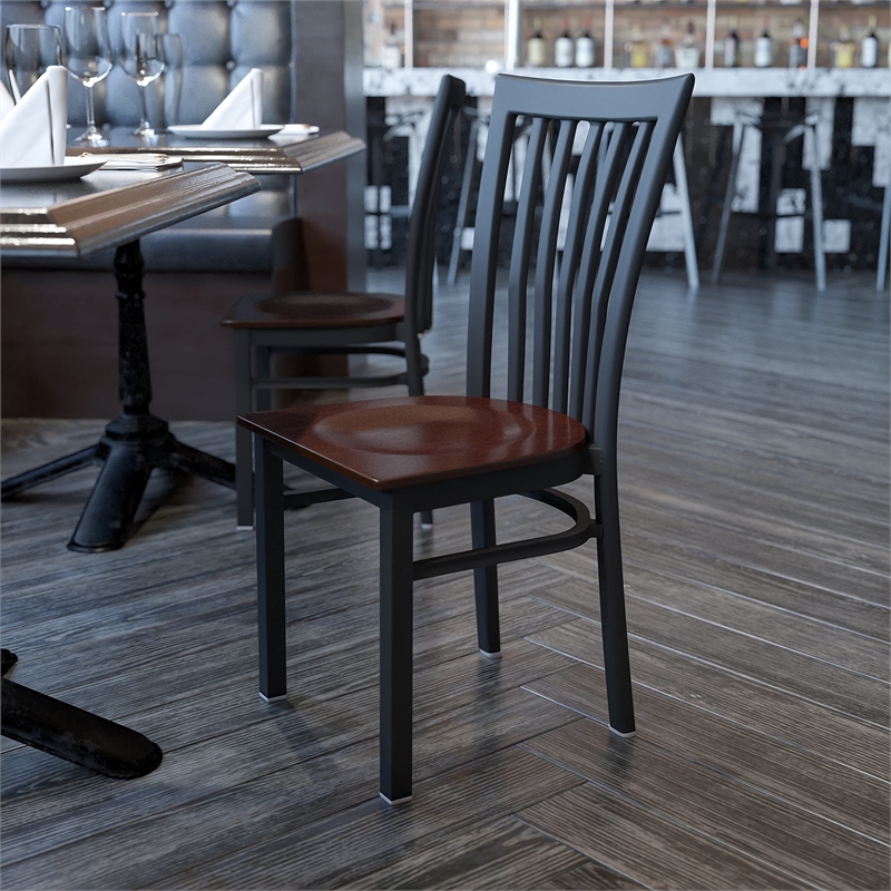 Flash Furniture Restaurant Dining Chair in Black and Walnut