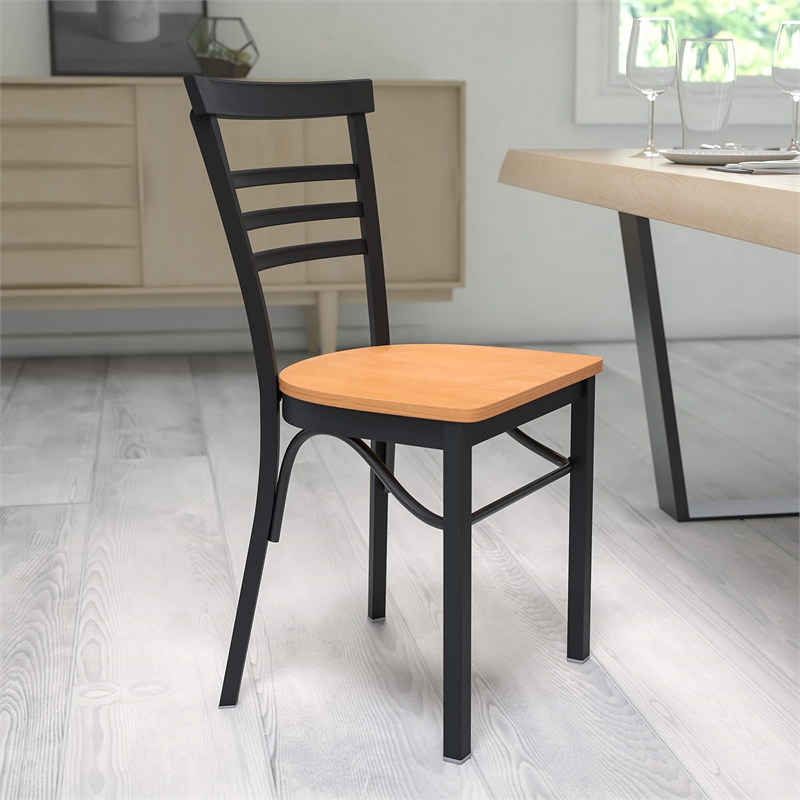 Flash Furniture Restaurant Dining Chair in Black and Natural