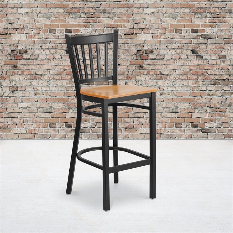 Flash Furniture Metal Restaurant Bar Stool in Black and Natural