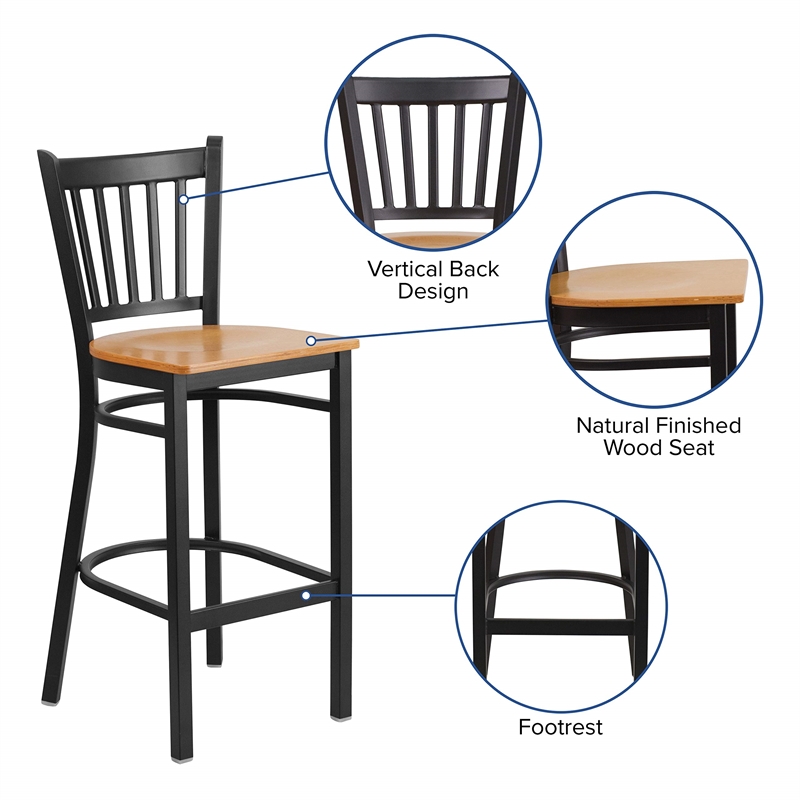 Flash Furniture Metal Restaurant Bar Stool in Black and Natural