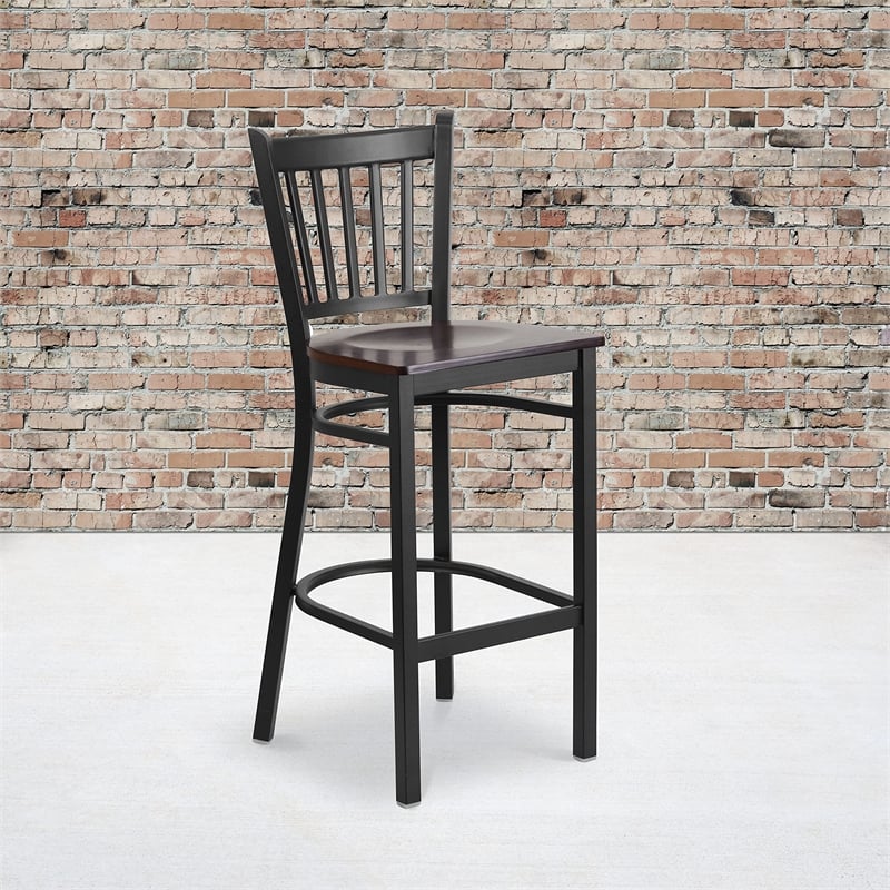 Flash Furniture Metal Restaurant Bar Stool in Black and Walnut