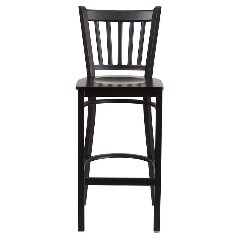 Flash Furniture Metal Restaurant Bar Stool in Black and Walnut