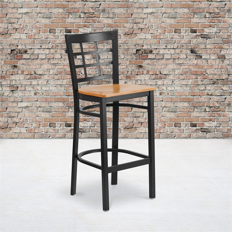 Flash Furniture Metal Restaurant Bar Stool in Black and Natural