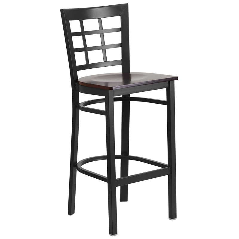 Flash Furniture Metal Restaurant Bar Stool in Black and Walnut