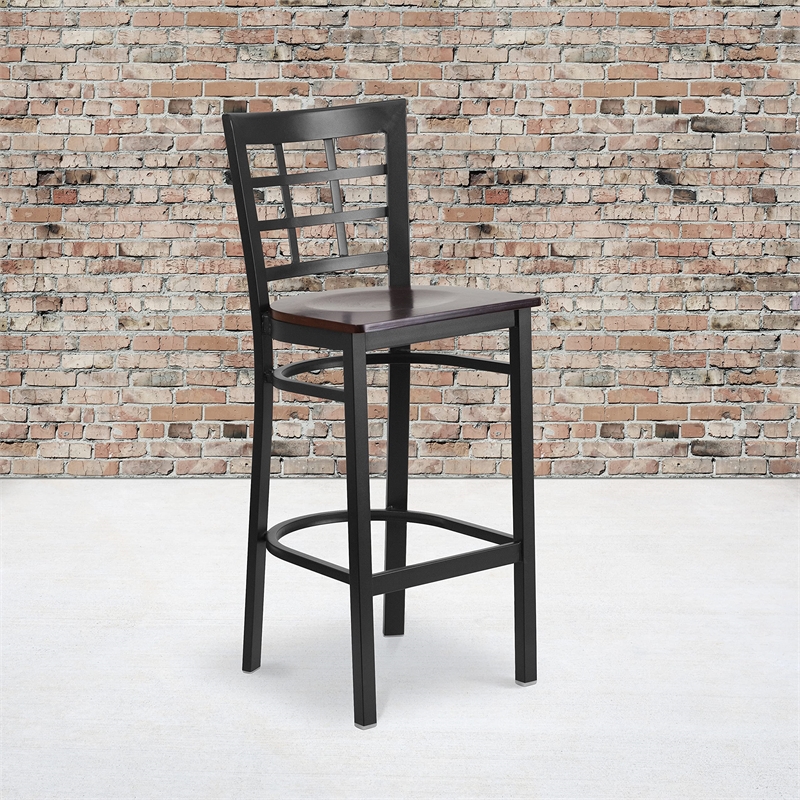 Flash Furniture Metal Restaurant Bar Stool in Black and Walnut